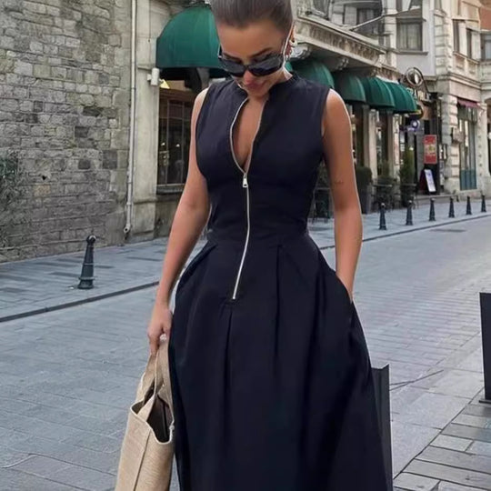 Damen Elegantes Maxi-Kleid mit tiefem V-Ausschnitt und schmalem Schnitt R&B