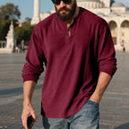 Herren Langarm-Henley-Shirt mit strukturiertem Material und modischen Knopfdetails R&B