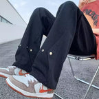 Herren lässige Double-Layer-Hose mit praktischen Druckknöpfen und weitem Bein
