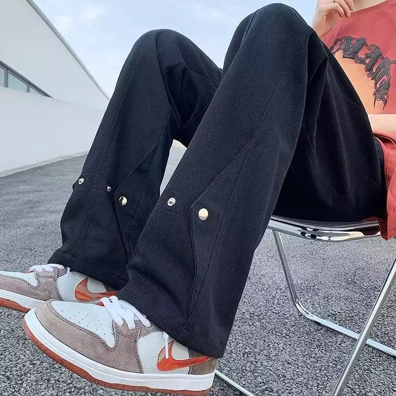 Herren lässige Double-Layer-Hose mit praktischen Druckknöpfen und weitem Bein