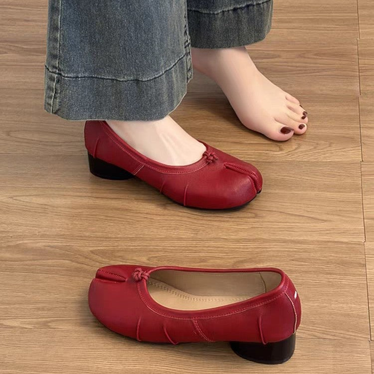 Damen elegante Ballerinas mit komfortablem Blockabsatz und modischem Falten-Design R&B