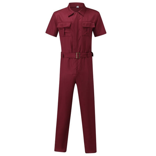 Herren nan Kurzarm-Arbeits-Overall mit Taillengürtel und Brusttaschen R&B