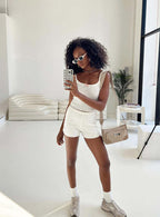 Damen Lounge Set mit strukturiertem Oberteil und kurzen Hosen R&B