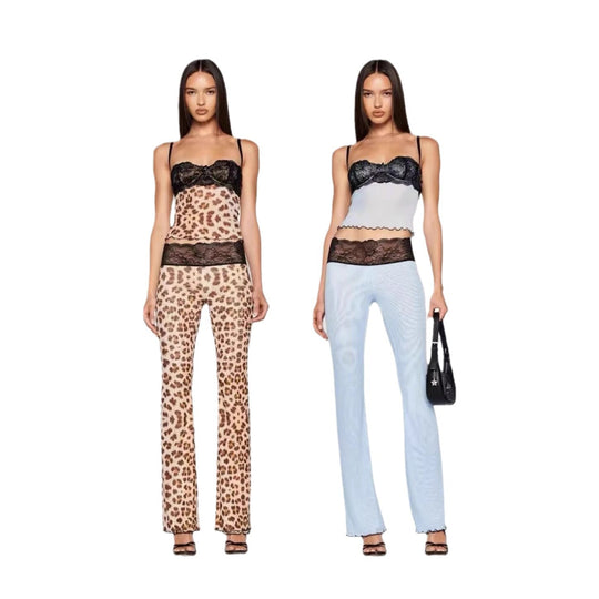 Damen Leggings mit elegantem Spitzenbund und modischem Tiermuster R&B