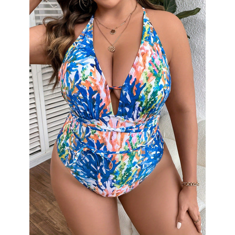 Damen Einteiler Badeanzug mit floralem Wickeldesign und verstellbarem BindR&Band R&B