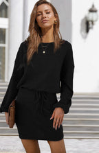 Damen Strickkleid mit elastischem Taillenbund und lässigen Puffärmeln R&B