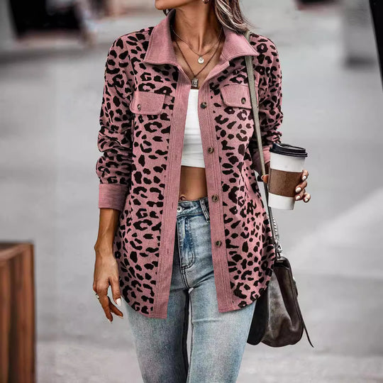 Damen modische Leoprint Overshirt R&B
