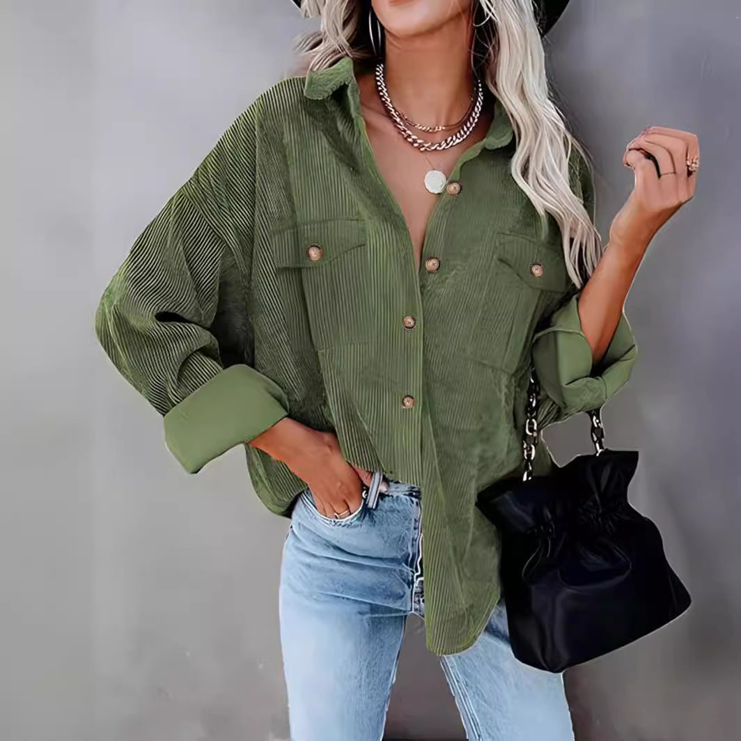 Damen Cordhemdjacke mit doppelter Brusttasche R&B