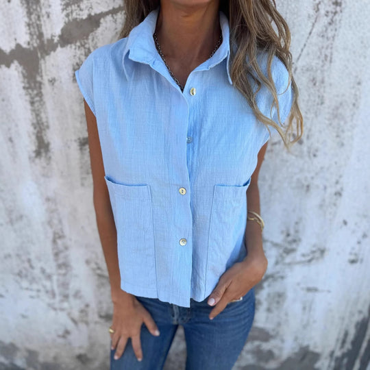 Damen Strukturierte Bluse mit praktischen Brusttaschen und elegantem Kragen R&B