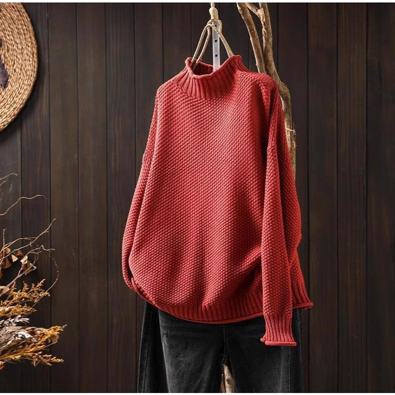 Damen Oversized Strickpullover mit hohem Kragen R&B