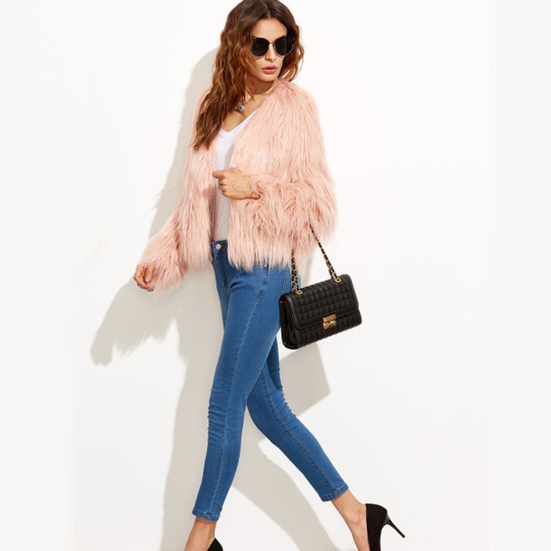 Damen Flauschige Kunstfell-Jacke mit lässigem Schnitt und weichem Innenfutter R&B
