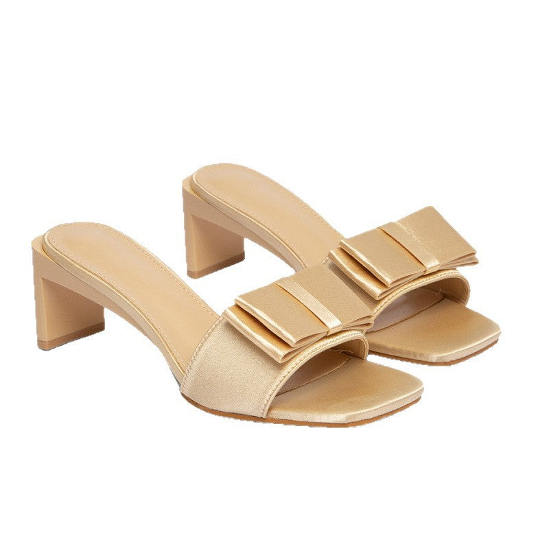 Damen elegante Sandaletten mit breitem Blockabsatz und modischem Schleifendetail R&B