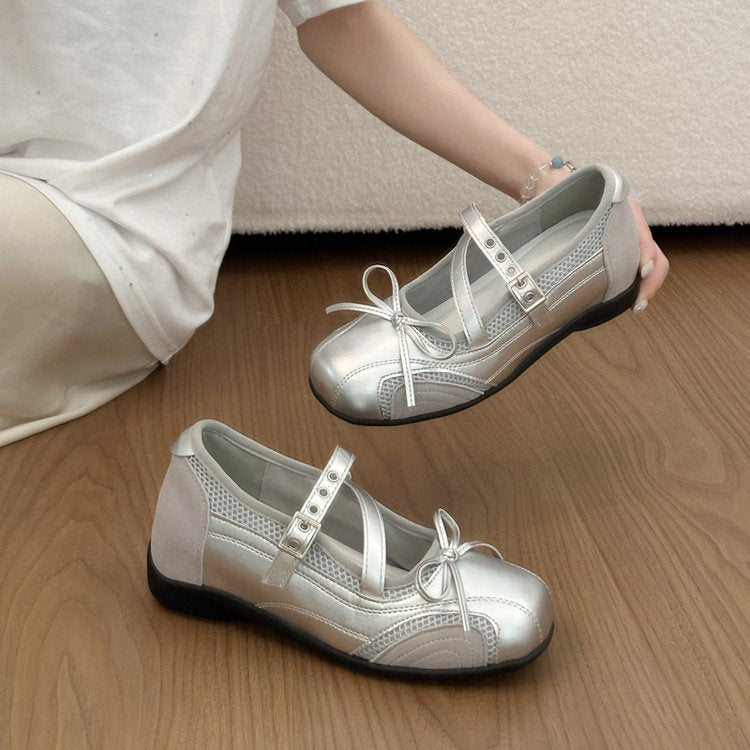 Damen elegante Ballerinas mit modischem Riemchen und atmungsaktiver Oberflächenstruktur R&B