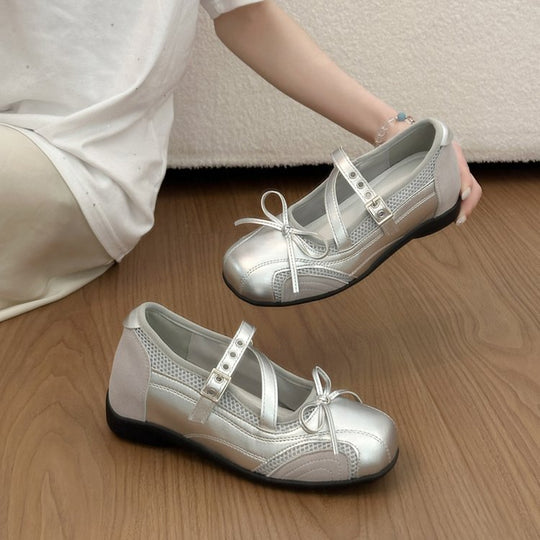 Damen elegante Ballerinas mit modischem Riemchen und atmungsaktiver Oberflächenstruktur R&B
