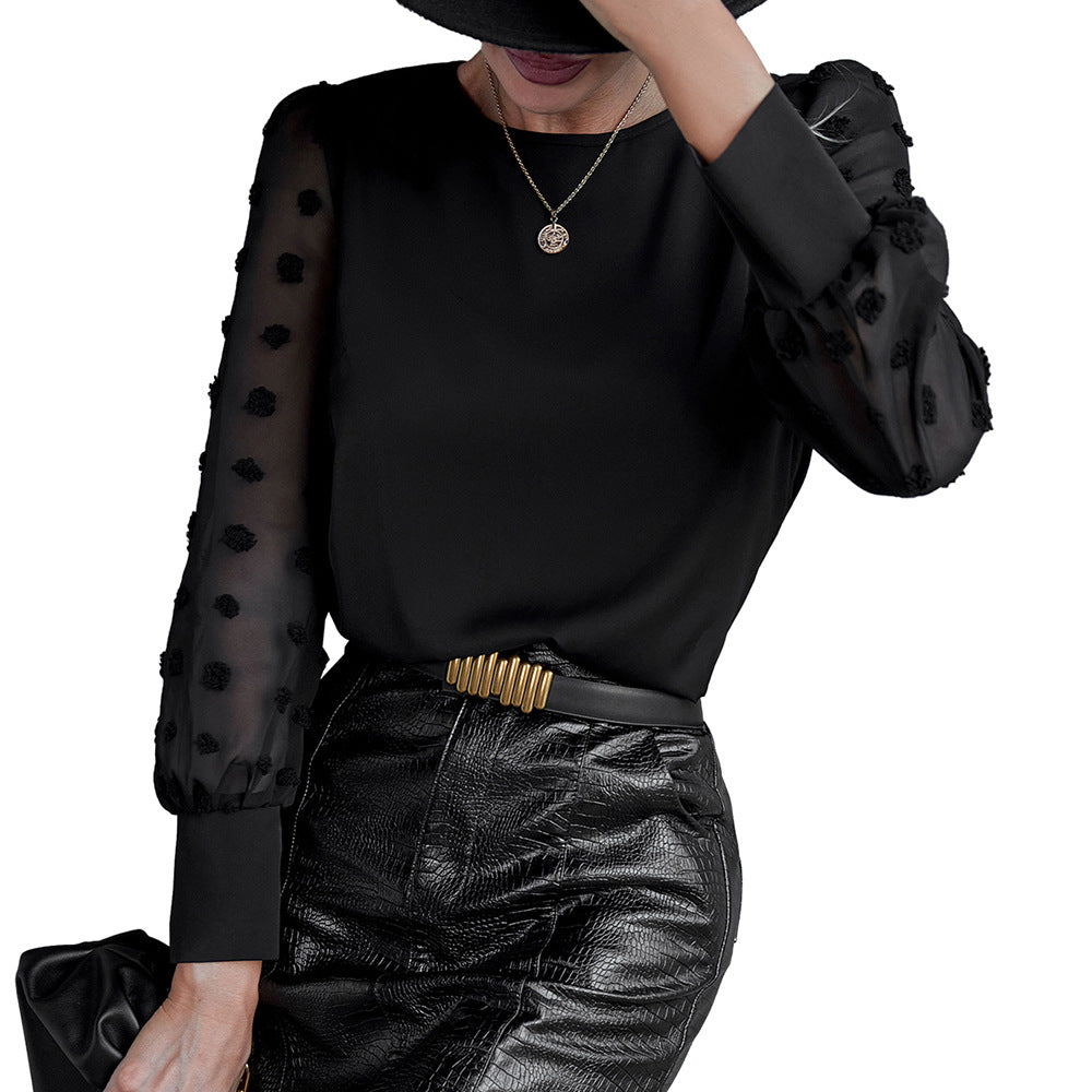 Damen Bluse mit transparenten Puffärmeln und Dekorativem Detail R&B
