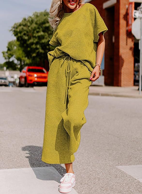 Damen lässiges Jumpsuit-Set aus weichem Material mit elastischem Bund und weit geschnittenen Beinen R&B