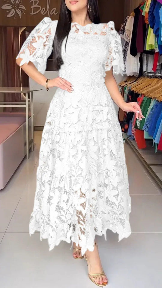 Damen nan Maxikleid aus floraler Guipure-Spitze mit taillierter Passform und Stufensaum R&B