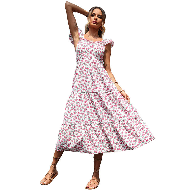 Damen Maxi-Kleid mit romantischen Volantärmeln und floralem Design R&B