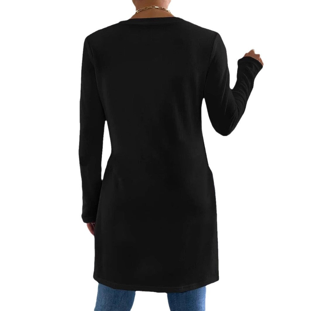 Damen asymmetrisches Longsleeve-Oberteil mit seitlichen Schlitzen und lässigem Schnitt R&B