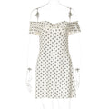 Damen Verspieltes Polka-Dot Cocktailkleid mit Schulterfreiem Design und Rüschendetails R&B