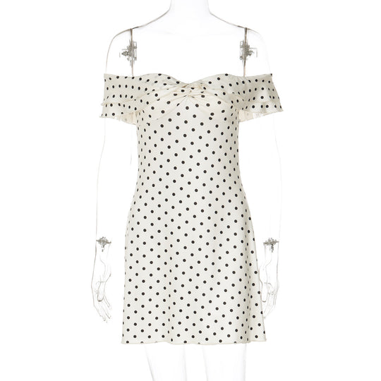 Damen Verspieltes Polka-Dot Cocktailkleid mit Schulterfreiem Design und Rüschendetails R&B