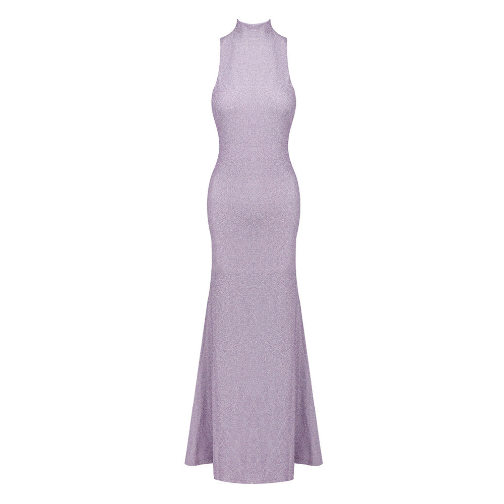 Damen Elegantes Maxikleid mit hohem Stehkragen und figurbetontem Schnitt R&B