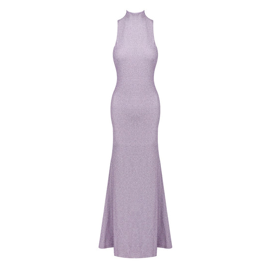 Damen Elegantes Maxikleid mit hohem Stehkragen und figurbetontem Schnitt R&B
