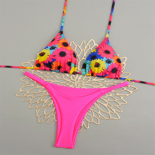 Damen Triangelbikini mit buntem Muster und verstellbaren Trägern R&B