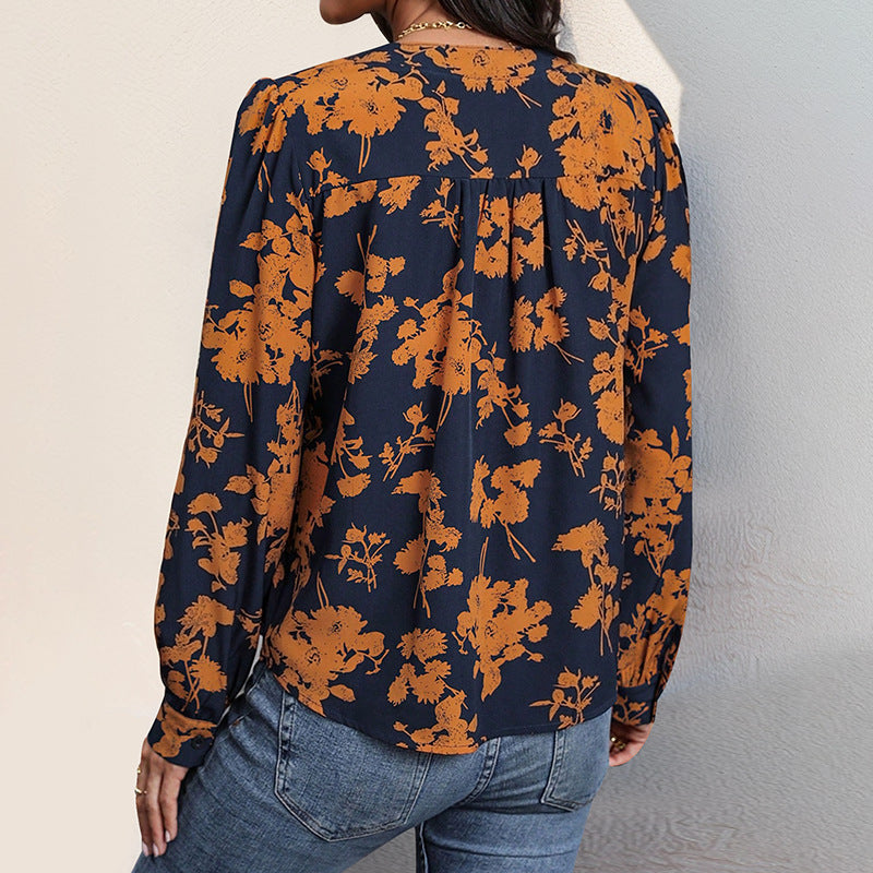Damen Bluse mit floralem Muster und eleganten Puffärmeln R&B