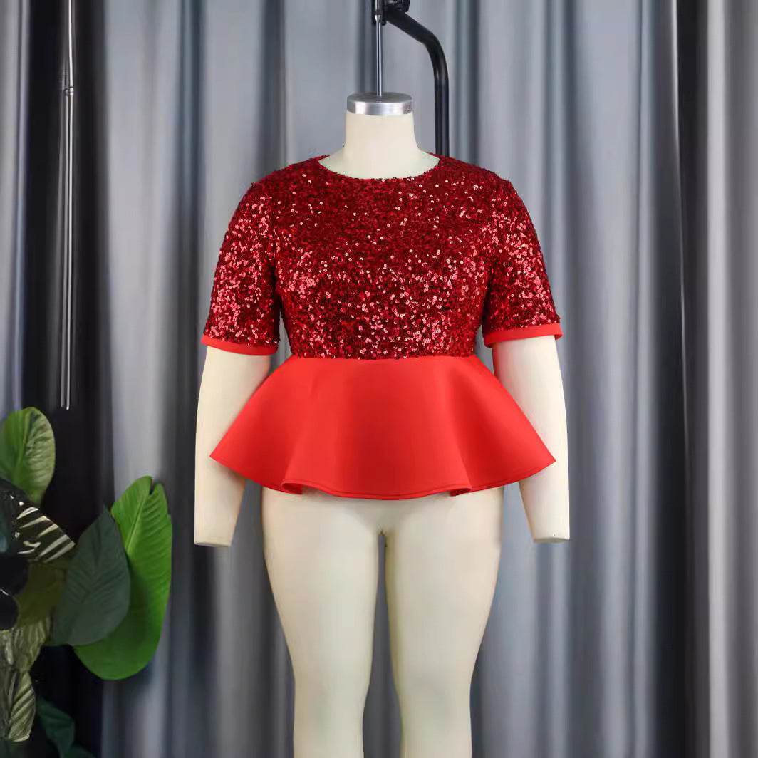 Damen Elegantes Glitzeroberteil mit peplum Saum R&B