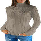 Damen Strickpullover mit hochgeschlossenem Kragen und Zopfmuster R&B