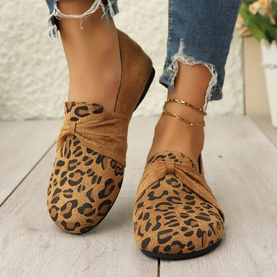 Damen Mokassins mit modischem Leopardenmuster und eleganter Schleifenapplikation R&B