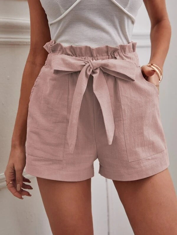 Damen elegante Shorts mit Bindegürtel und breitem Bund R&B