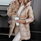 Damen Longline Steppjacke mit abnehmbarem Kapuzenfutter und seitlichen Reißverschlusstaschen R&B