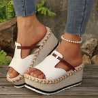 Damen Wedge-Pantoletten mit verstellbarem Riemendesign und natürlicher Jute-Optik R&B