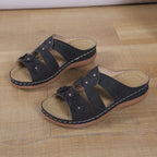Damen bequeme Sandalen mit floralem Design und ergonomischem Fußbett R&B