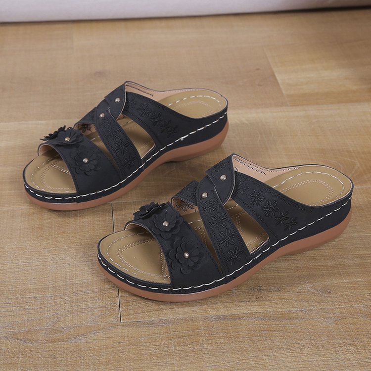 Damen bequeme Sandalen mit floralem Design und ergonomischem Fußbett R&B