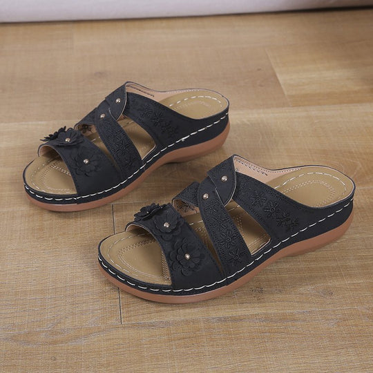 Damen bequeme Sandalen mit floralem Design und ergonomischem Fußbett R&B