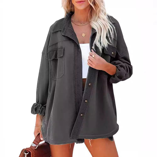 Damen Oversized Freizeitjacke mit praktischen Taschen und stylischen Druckknöpfen R&B