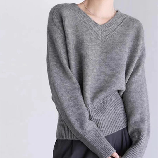 Damen V-Ausschnitt Pullover aus weichem Strick R&B