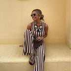Damen lässiger Jumpsuit mit gestreiftem Design und hohem Bund R&B