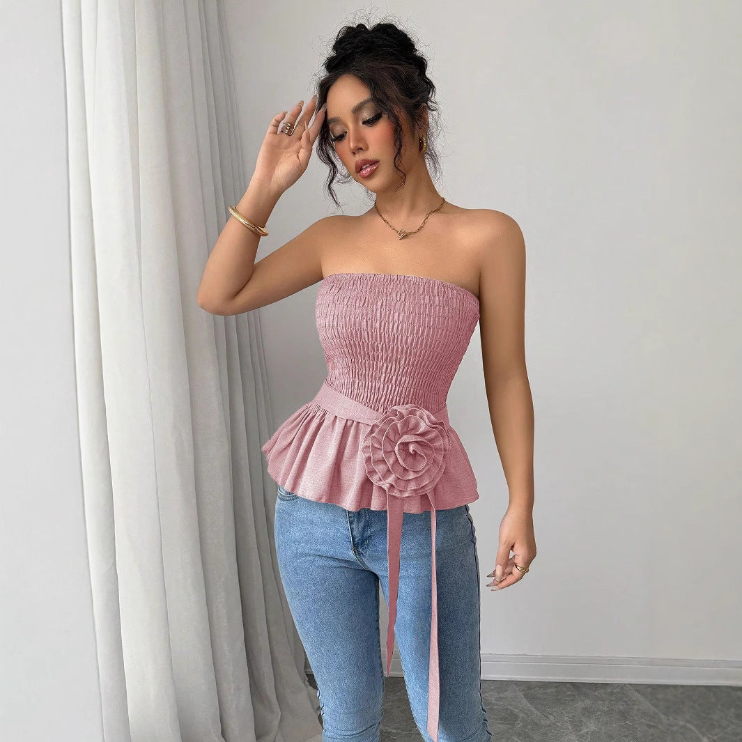 Damen Rüschen Top mit Taillenknoten R&B