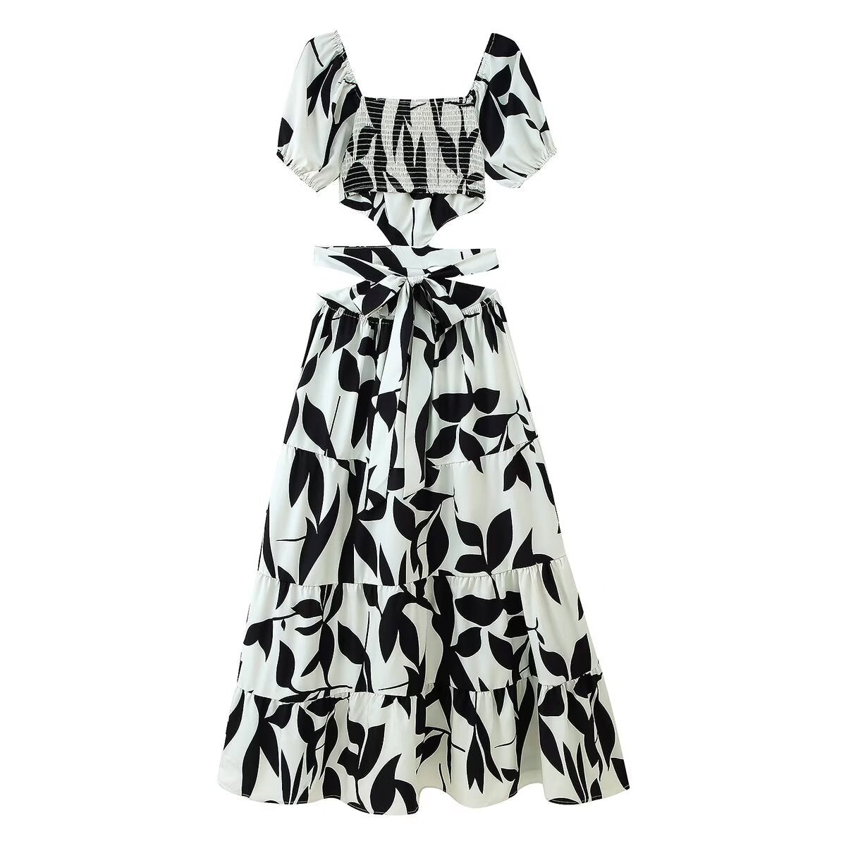 Damen Maxikleid mit floralem Cut-Out und Rüschendetails R&B