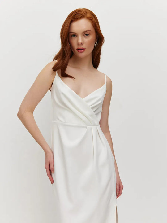 Damen elegantes Wickelkleid mit verstellbaren Trägern und schickem Frontschlitz R&B