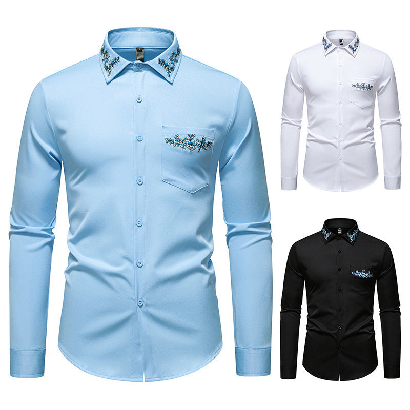 Herren elegantes Hemd mit kunstvollem Bestickungsdesign R&B