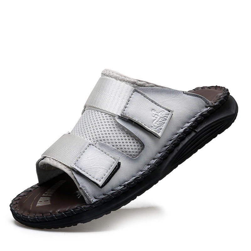 Herren Atmungsaktive Leder-Sandalen mit verstellbarem Klettverschluss R&B