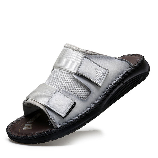 Herren Atmungsaktive Leder-Sandalen mit verstellbarem Klettverschluss R&B