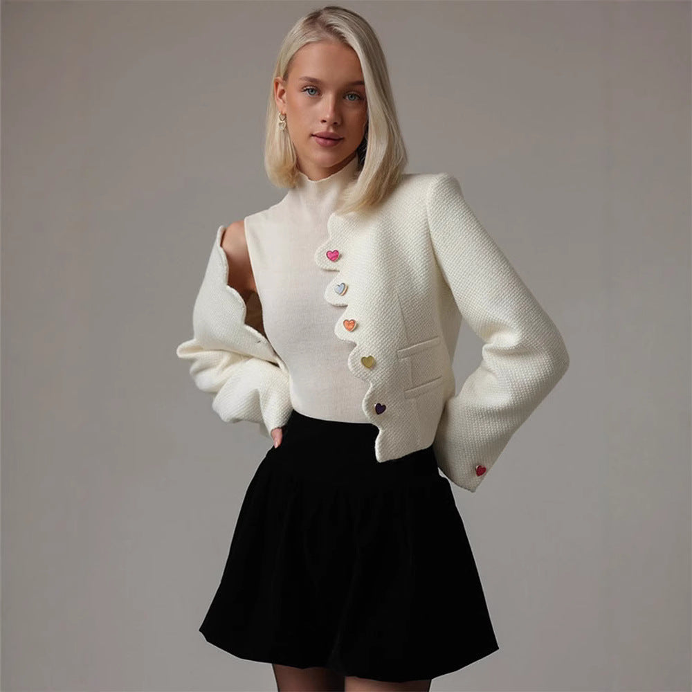 Damen elegante Strukturjacke mit farbigen Knöpfen R&B