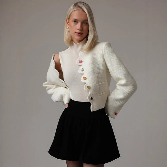 Damen elegante Strukturjacke mit farbigen Knöpfen R&B