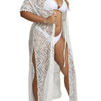 Damen transparenter Strandüberwurf mit verspieltem Häkelmuster R&B